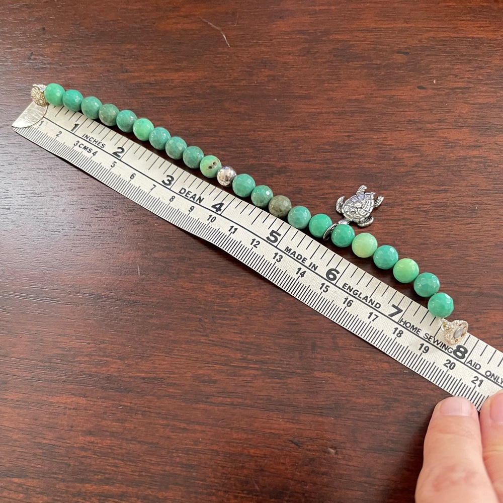 Natural chrysoprase faceted bead sterling silver turtle magnetic clasp bracelet - Picture 7 of 7